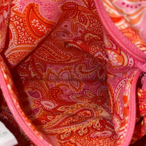 Vera Bradley Pink Tangerine Orange Quilted Zip Top Shoulder VB Bag Flat Bottom - Picture 9 of 16